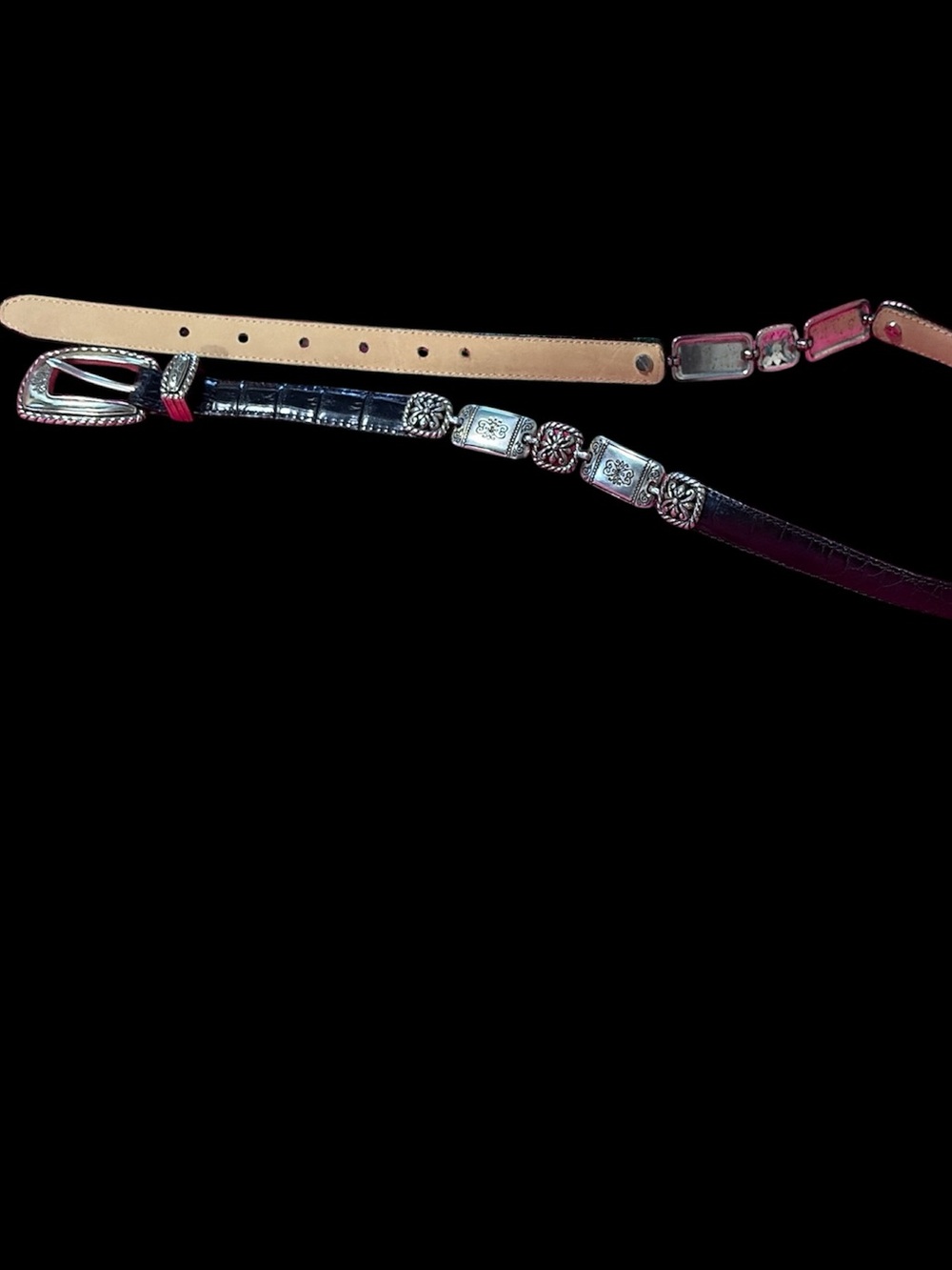 Brighton Two-Tone Leather Belt with Silver Conchos